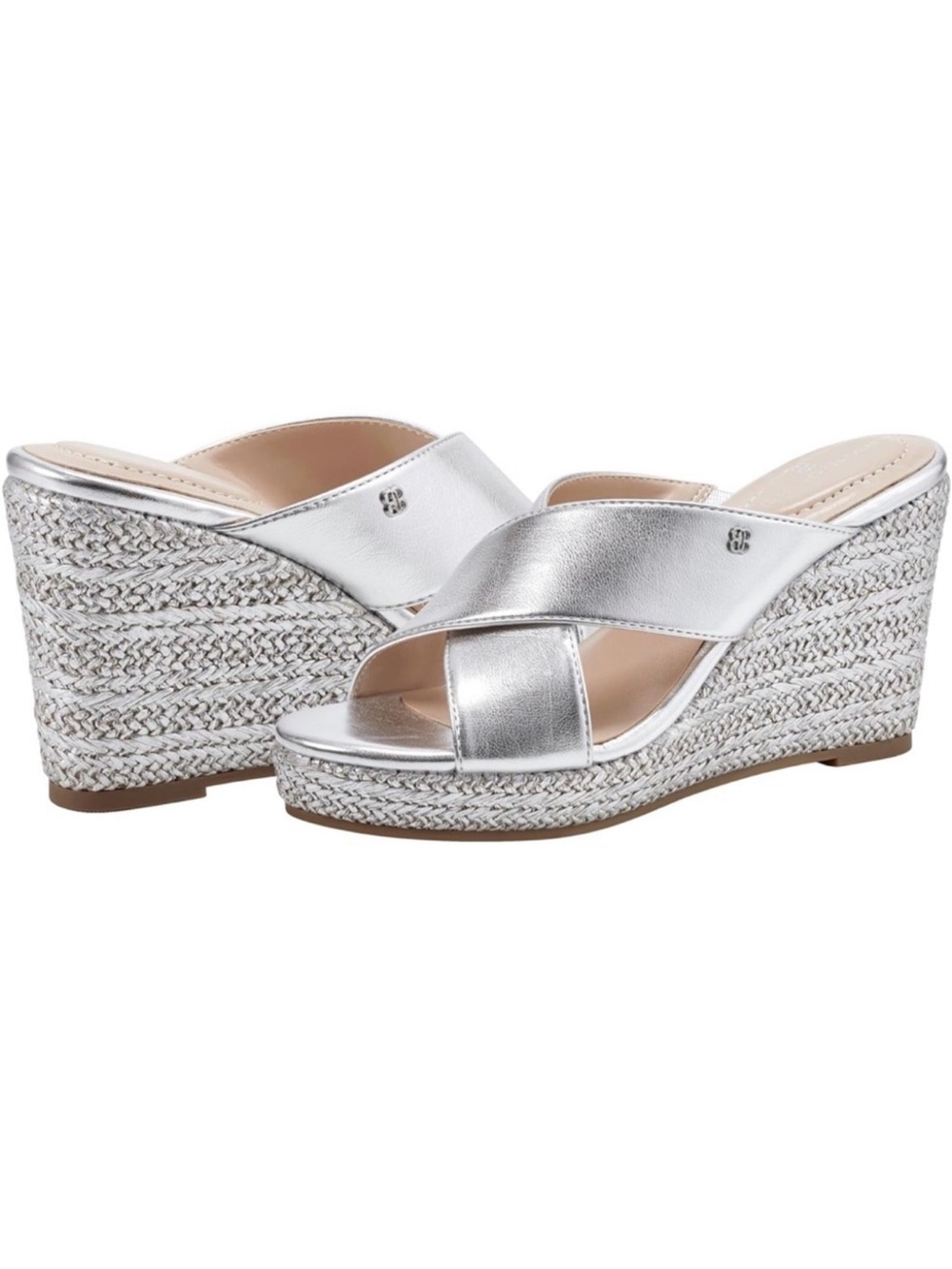 Bandolino Silver Metallic Espadrille Wedge Slides